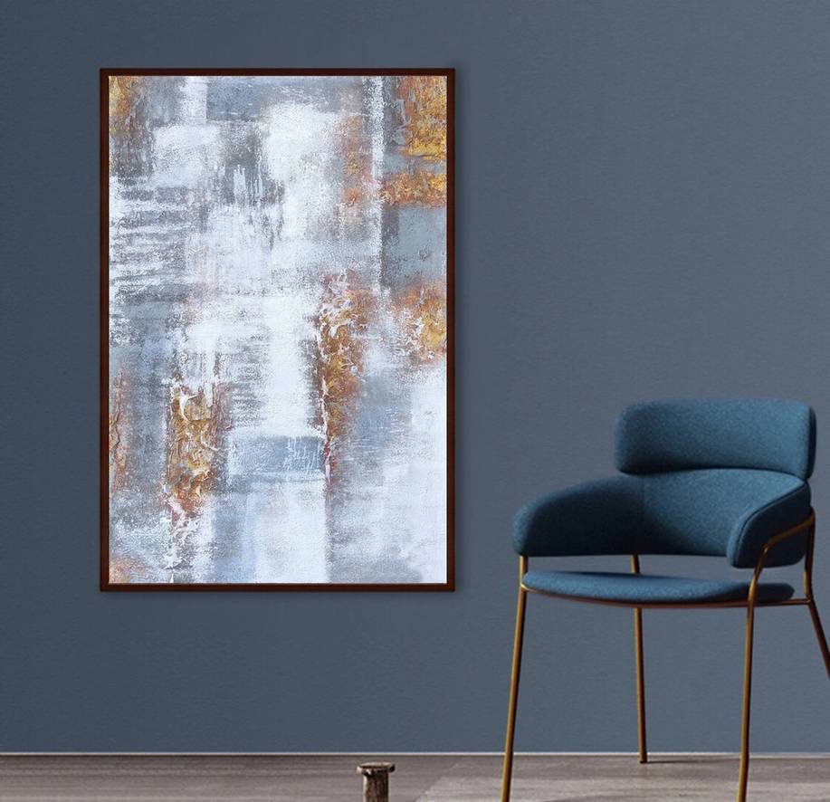 Grey Texture Painting Gold Abstract Canvas Artwork DBRZ7 wall art